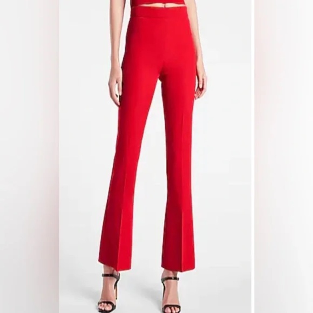 Express Red High Waisted Ponte Flare Pants